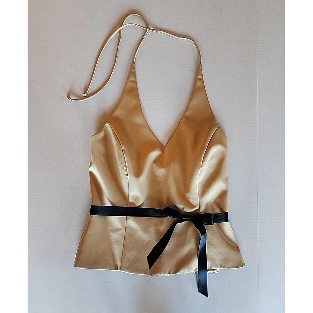 VTG Xscape Womens Halter Top Sz 8 Y2K Satin Coquette Going Out Champagne Gold - Picture 3 of 10